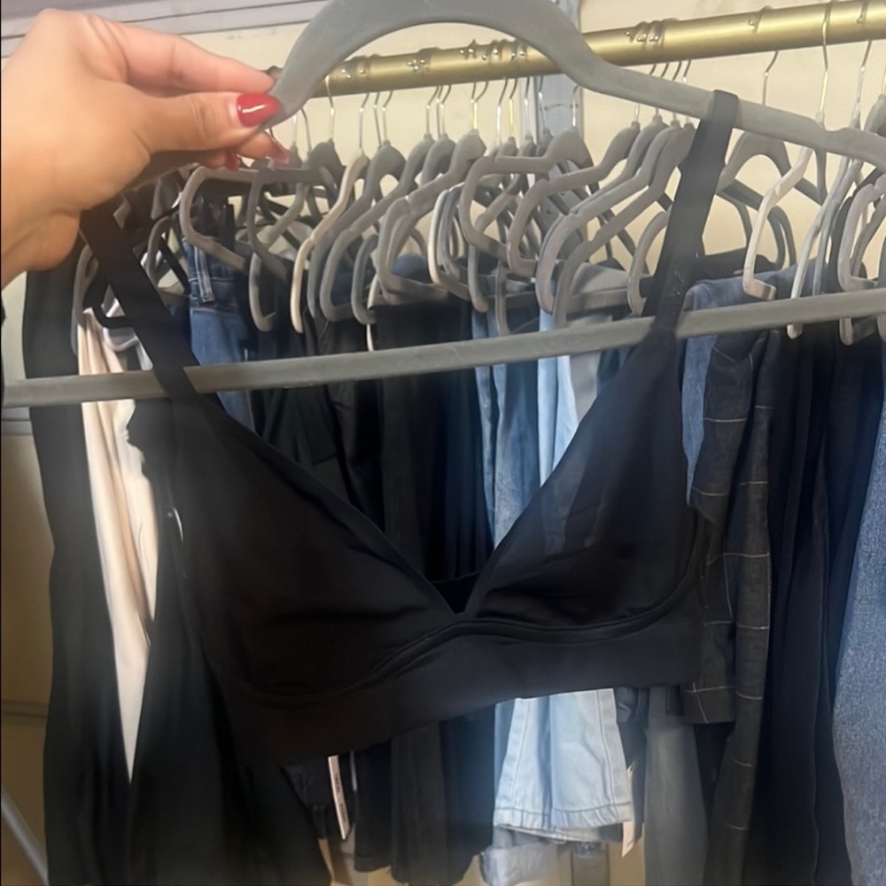 Aerie Bra Womens S- SMOOTHEZ Mesh Sheer Lightweight Lounge Bralette Black